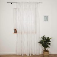 Gardine mit Schlaufenband – Voile mit Bouclé-Streifen in Wollweiß & Grau, in verschiedenen Größen Vollansicht am Fenster