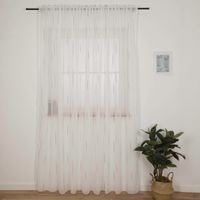 Gardine mit Schlaufenband – Voile mit Bouclé-Streifen in Wollweiß & Grau, in verschiedenen Größen am Fenster in Szene gesetzt