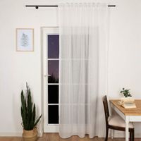 Transparenter Gardinenstoff Meterware mit Leinenstruktur in Ecru – 320 cm Höhe | Pflegeleicht, knitterarm & mit Bleibandsaum in Szene gesetzt am Fenster