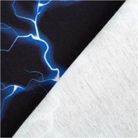 French Terry "Lightning" – Sommersweat mit Digitalprint Blitze in Schwarz-Blau, 1,45 m Breite | Weich, elastisch & vielseitig mit Rueckseite