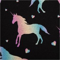 Jersey Stoff aus Baumwolle mit Digitaldruck Einhorn – Weicher & elastischer Stoff für einzigartige Nähprojekte Nahaufnahme des Stoffes