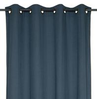 Vorhang Helios Dunkelblau 140x260 – Baumwolle mit Ösen & Leinenstruktur - aufgehängt an einer schwarzen Gardinenstange in lockeren Wellen fallend