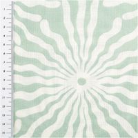 Baumwoll-Viskose Stoff Slub Leinenoptik – Sommerlicher Leichtstoff mit abstraktem Sonnen-Print mit Massband