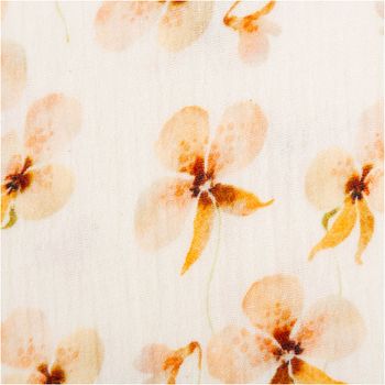 Musselin Stoff mit Blumen-Digitalprint – Weicher & hautfreundlicher Bio-Baumwollstoff für Mode, Wohnaccessoires, Babys & Kinder Nahaufnahme des Stoffes