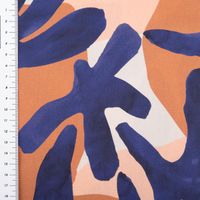 Baumwollstoff Satin – Digital Leaves Blau | 1,48 m Breite | 100 % Baumwolle mit Massband