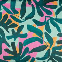 Baumwollstoff Satin – Digital Leaves Grün Pink Orange| 1,48 m Breite | 100 % Baumwolle Vollbild