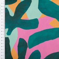 Baumwollstoff Satin – Digital Leaves Grün Pink Orange| 1,48 m Breite | 100 % Baumwolle mit Massband