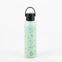 Trinkflasche Berreca Lemons Mint von Runbott mit fröhlichem Zitronenmotiv – präsentiert in frischem Mintton mit schwarzem Deckel und Trageschlaufe, BPA-frei, geschmacksneutral und auslaufsicher für unterwegs - Vollansicht