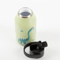 Geöffnete Runbott Kindertrinkflasche „Marta Munté Braquiosaurus“ mit abgenommenem Deckel und sichtbarer Edelstahl-Innenwand, dargestellt vor weißem Hintergrund zur Veranschaulichung der hochwertigen Verarbeitung