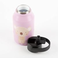 Geöffnete Runbott Kindertrinkflasche „Marta Munté Koala Cotton Candy“ mit abgenommenem Deckel und sichtbarem Edelstahlrand, dargestellt vor weißem Hintergrund zur Veranschaulichung der hochwertigen Verarbeitung