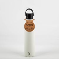 Trinkflasche Runbott MII 1L in der Farbe Cream – elegant präsentiert mit schwarzem Drehverschluss und Tragebügel, auslaufsicher, BPA-frei und geschmacksneutral für nachhaltigen Trinkgenuss unterwegs - mit Ettikett