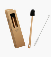 Runbott Reinigungsset – nachhaltiges Flaschenbürsten-Set mit Holzgriff und Ersatzbürste, präsentiert in umweltfreundlicher Kartonverpackung
