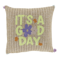 91385-Kuschelkissen-3D-Knubbel-weiss-45x45cm-Screenshot-2025-04-09-123309.png Modernes Strickkissen 45x45cm in Beige mit "It's a good day"-Schrift, Blumen & Bommeln – perfekt für den Boho-Stil oder als Geschenk.