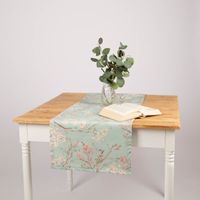 Tischläufer aus Baumwolle mit Blütenzweigen blau 40x160cm von SCHÖNER LEBEN dekorativ auf Holztisch mit Vase