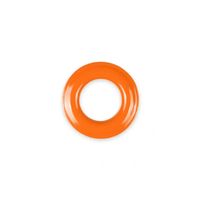 Orangefarbige Prym Öse 8 mm von oben fotografiert vor einem weißen Hintergrund