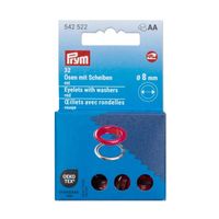 Prym Ösen 8 mm rot/silber – 32 Stück | Nähfrei & rostfrei für DIY, Taschen & Kleidung in der Papierverpackung
