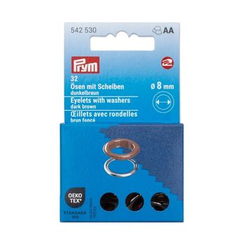 Prym Ösen 8 mm dunkelbraun/silber – 32 Stück | Nähfrei & rostfrei für DIY, Taschen & Kleidung in der Papierverpackung