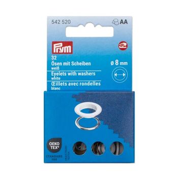 Prym Ösen 8 mm weiß/silber – 32 Stück | Nähfrei & rostfrei für DIY, Taschen & Kleidung in der Papierverpackung