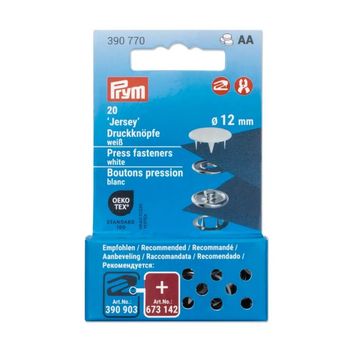 Prym Jersey Druckknöpfe 12 mm – weiß (20 Stück) | Leicht schließend & perfekt für dehnbare Stoffe in der Papierverpackung