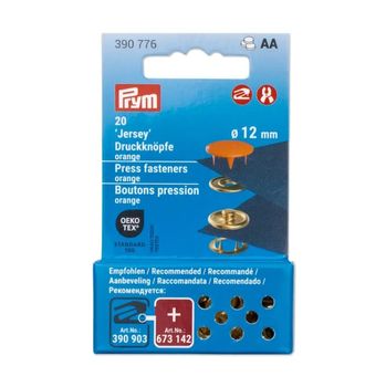 Prym Jersey Druckknöpfe 12 mm – orange (20 Stück) | Leicht schließend & perfekt für dehnbare Stoffe in der Papierverpackung