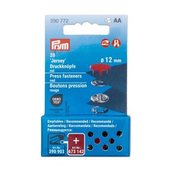 Prym Jersey Druckknöpfe 12 mm – rot (20 Stück) | Leicht schließend & perfekt für dehnbare Stoffe in der Papierverpackung