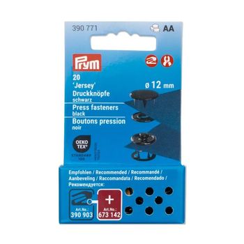 Prym Jersey Druckknöpfe 12 mm – schwarz (20 Stück) | Leicht schließend & perfekt für dehnbare Stoffe in der Papierverpackung