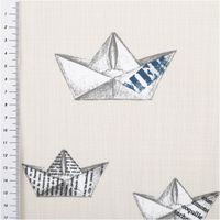 91522-Baumwollstoff-Dekostoff-Panama-Leinenstruktur-Petitbateau-Maritim-natur-1-60m-Breite--MG-0495.jpg Baumwollstoff Dekostoff Panama Leinenstruktur Petitbateau Maritim – Natur– 1,60 m Breite mit Massband Papierbootmotiv