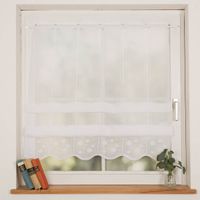 Raffrollo Meterware Stickerei Leinenoptik Kreise wollweiß Meterware 135cm hoch Weiße Scheibengardine am Fenster aus leichtem Stoff mit leichtem Muster