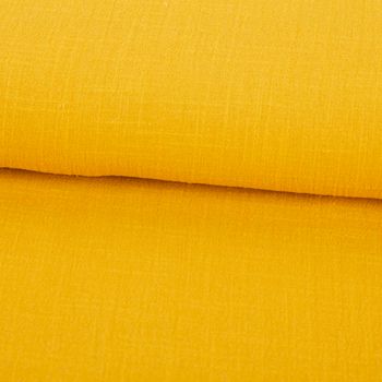 Baumwollstoff Cotton Slub Washed Ockergelb – Weich, luftig & perfekt für sommerliche Kleidung ausgerollt und glatt liegend