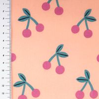 Tischdeckenstoff abwaschbar – beschichteter Baumwollstoff Cherries Peach | 1,45 m Breite mit Massband