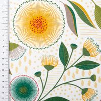 Tischdeckenstoff abwaschbar Baumwollstoff beschichtet Helena Blumen ecru bunt – 1,55 m Breite mit Massband