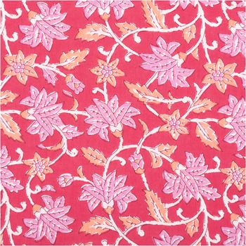 Leichter Baumwollstoff Voile mit Blumenranken in Pink Nahaufnahme