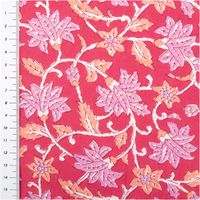 Leichter Baumwollstoff Voile mit Blumenranken in Pink mit Massband