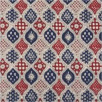 Leichter Baumwollstoff Voile mit Ethno-Muster in Blau und Rot Vollbild