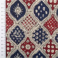Leichter Baumwollstoff Voile mit Ethno-Muster in Blau und Rot mit Massband