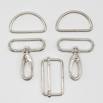 Taschengurt Komplettset mit Karabinkerhaken 40mm nickel 5tlg Set