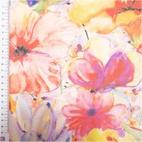 Exotischer Baumwollstoff mit Blumen – Halbpanama 140cm breit mit Massband
