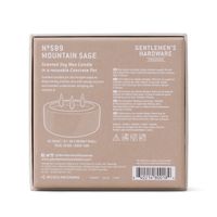 Rückseite der Verpackung der Duftkerze Mountain Sage mit Inhaltsstoffen und Produktdetails