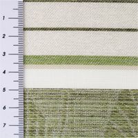 Eleganter Jacquard-Gardinenstoff in Weiß mit modernen Streifen und Blättermotiven in frischem Grün. Der halbtransparente Stoff mit 1,50 m Breite verschönert Fenster als dekorativer Store oder Vorhang - mit Massband