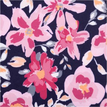 Badeanzugstoff Blüten rosa/dunkelblau – bi-elastisch, recycelt, UV-Schutz | 1,50 m Breite Nahaufnahme