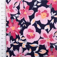Badeanzugstoff Blüten rosa/dunkelblau – bi-elastisch, recycelt, UV-Schutz | 1,50 m Breite mit Massband