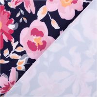 Badeanzugstoff Blüten rosa/dunkelblau – bi-elastisch, recycelt, UV-Schutz | 1,50 m Breite mit Rueckseite