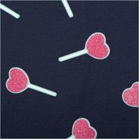91985-Jersey-Stoff-Baumwolljersey-mit-Glitter-Lollypop-dunkelblau-pink-1-4m-Breite--MG-3032.jpg Jersey Stoff mit Glitter Lollypops – für süße Nähideen mit Wow-Effekt Nahaufnahme