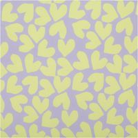 Badeanzugstoff mit gelbem Herzmuster auf lilagrauem Hintergrund – bi-elastisch, mit UV-Schutz (UPF 50) – ideal für Bademode und sportliche Outfits - Vollbild