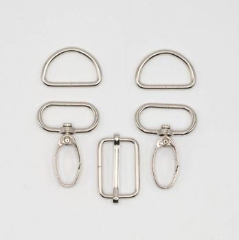 Taschengurt Komplettset mit Karabinkerhaken 25mm nickel 5tlg Set