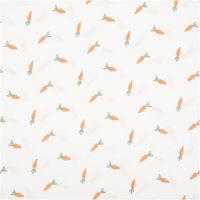 92003-Musselin-Stoff-Karotten-weiss-1-35m-Breite--MG-3513.jpg Weißer Musselin-Stoff mit niedlichem Karotten-Print – weicher Baumwollstoff, ideal für Kinderbekleidung, Accessoires und Dekoration - Vollbild