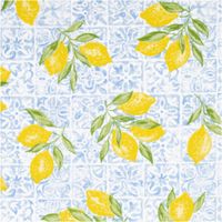 Perkalstoff „Algarve Zitronen“ – mediterraner Sommertraum in Blau-Gelb Nahaufnahme