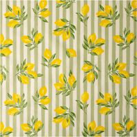Baumwollstoff Percale mit grün-weißen Streifen und gelben Zitronenmotiven, frisches Design ideal für sommerliche Deko- und Nähprojekte - Vollansicht