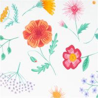Popeline Baumwollstoff – Happy Flower Field pastellzartes Mint mit bunten Blumen Detailaufnahme