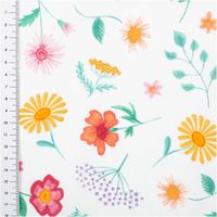 Popeline Baumwollstoff – Happy Flower Field pastellzartes Mint mit bunten Blumen mit Massband